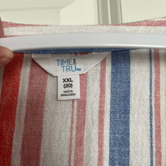 Time and Tru Women's Midi Linen Striped Dress w/ Belt - Picture 4 of 5